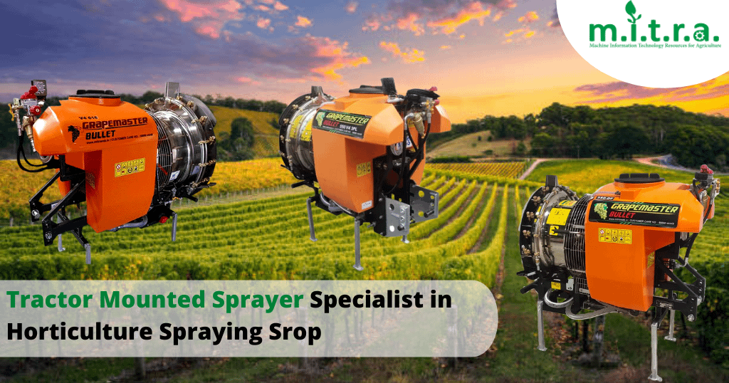 Tractor mounted sprayer Specialist in horticulture spraying crop.